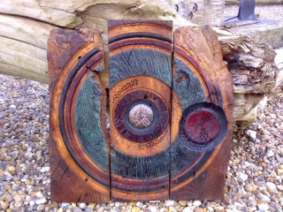 Triptych in reclaimed Elm and copper