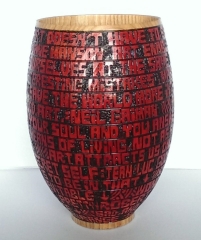 "Art Quote" series Ash pot. Pyrography and stain. Lacquer finish