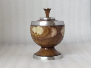 Lidded Laburnum pot with cast and turned pewter details