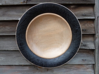 Rippled Sycamore platter with pyrography